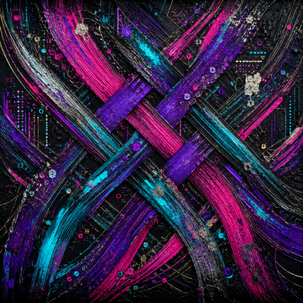 AUREUM artwork 010 in violet, pink, and cyan lattice composition